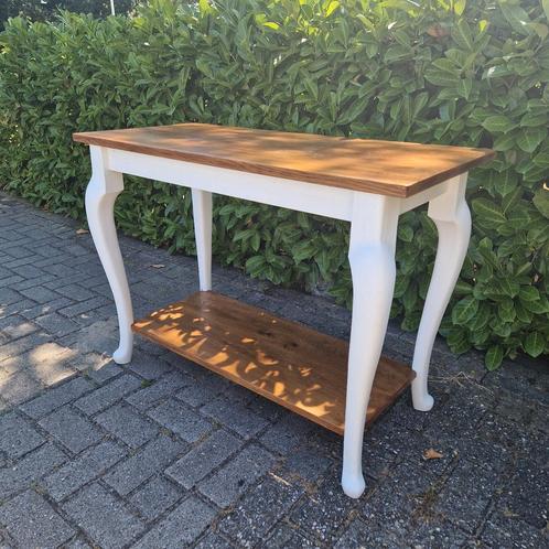 Landelijke side table wit en hout, Huis en Inrichting, Tafels | Sidetables, Gebruikt, 25 tot 50 cm, Rechthoekig, Ophalen