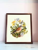 Vintage borduurwerk vogel bloemen, Hobby en Vrije tijd, *, Gebruikt, Verzenden, *