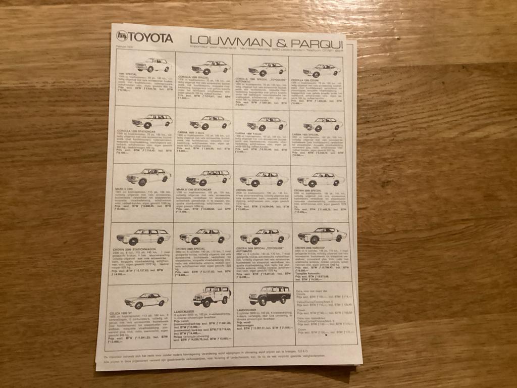 Toyota Louwman & Parqui Brochure prijslijst - Februari 1972, Ophalen of Verzenden, Gelezen, Toyota