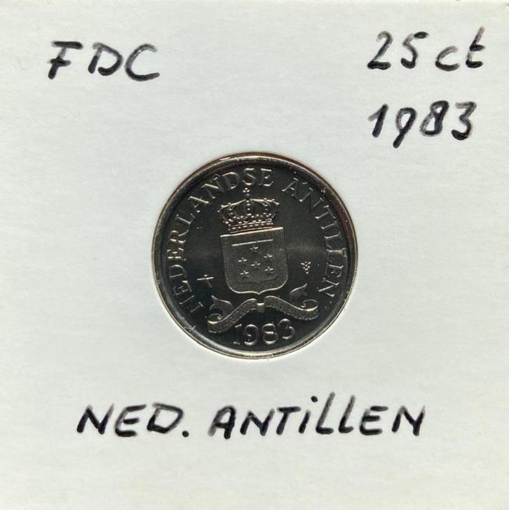 1983 NEDERLANDSE ANTILLEN 25 CENT *FDC*, Postzegels en Munten, Munten | Nederland, Losse munt, 25 cent, Koningin Beatrix, Ophalen of Verzenden