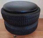 Space Age skai leren Poef / naaipoef / voetenbank / kruk, Huis en Inrichting, Overige materialen, Minder dan 50 cm, Gebruikt, Rond