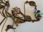 Vintage goudkleurige lang emaille strass ketting Eiffeltoren, Overige materialen, Met strass, Ophalen of Verzenden, Zo goed als nieuw