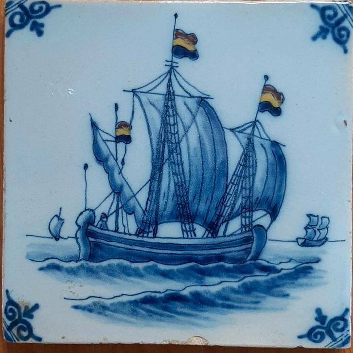 Delfts blauw tegeltje met schip, Antiek en Kunst, Antiek | Wandborden en Tegels, Ophalen of Verzenden