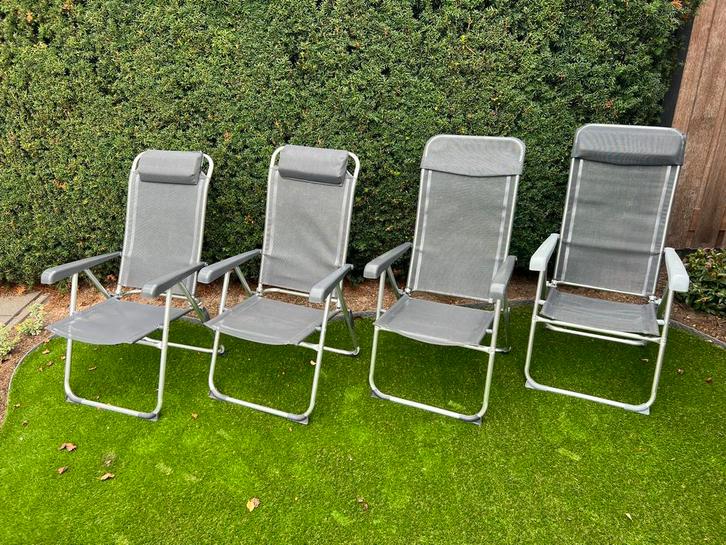 Campingstoelen - 4 stuks - Verstelbare rugleuning, Tuin en Terras, Tuinstoelen, Gebruikt, Aluminium, Verstelbaar, Ophalen