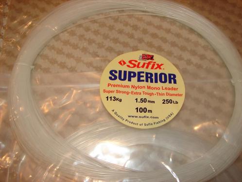 Big game sufix superior premium nylon mono leader 100 meter., Watersport en Boten, Hengelsport | Zeevissen, Nieuw, Vislijn, Ophalen of Verzenden