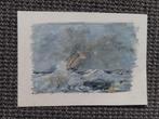 schip in storm; olieverf op schilders papier ca 12 x 16 cm, Verzenden