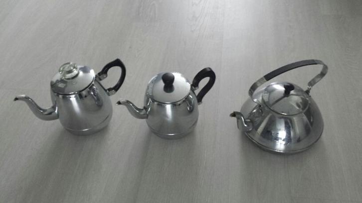 Chromen thee/koffie potten (prijs per st) of 3 voor 80,00, Antiek en Kunst, Antiek | Servies los, Ophalen