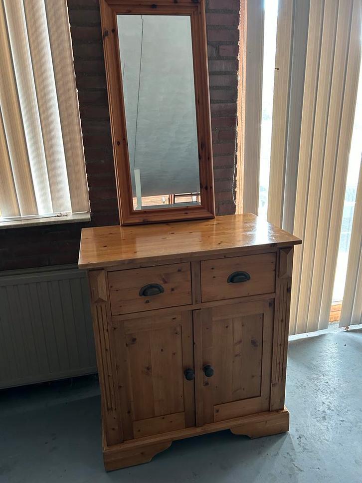 Grenen hal kastje (evt) met spiegel, Huis en Inrichting, Kasten | Dressoirs, Gebruikt, 50 tot 100 cm, 25 tot 50 cm, Met lade(s)