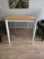 Eettafel wit met blank houten blad, Ophalen, 100 tot 150 cm, 50 tot 100 cm, Vier personen