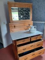 Oude grenen vintage brocante wastafel met marmeren blad, Huis en Inrichting, 100 tot 150 cm, Ophalen of Verzenden, Zo goed als nieuw