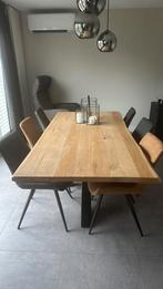 Mooie eiken boomstamtafel (2.00x1.00) met zwarte matrix poot, Huis en Inrichting, Tafels | Eettafels, Ophalen, Eikenhout, 50 tot 100 cm