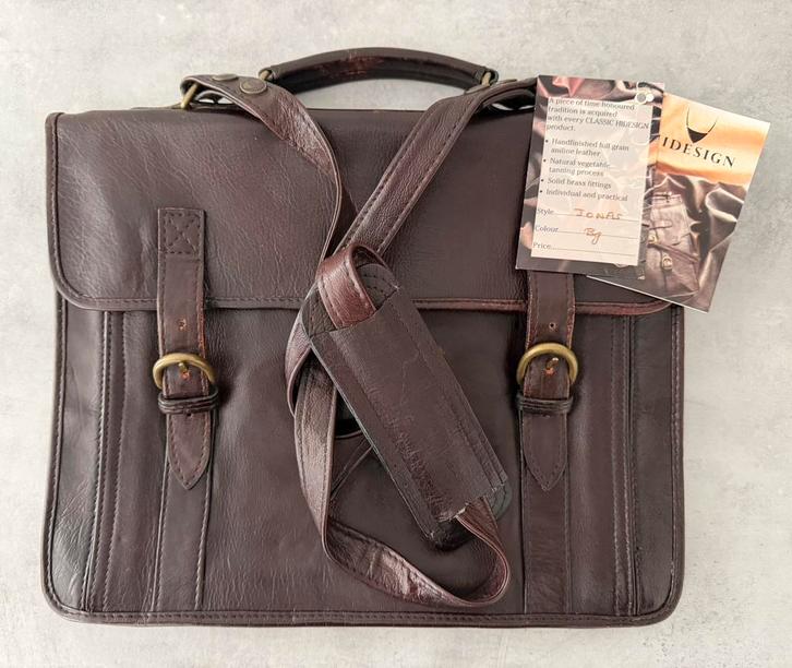 HiDesign Jonas Leren Aktetas in de kleur Roodbruin., Sieraden, Tassen en Uiterlijk, Tassen | Schooltassen, Zo goed als nieuw, Aktetas of Boekentas