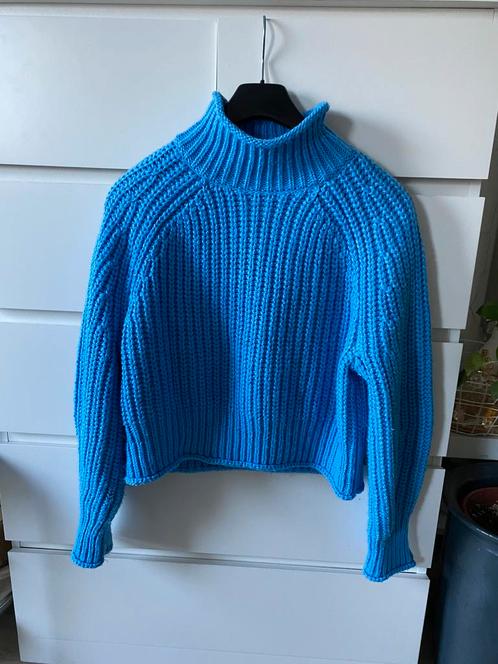 H&M kabel trui hoge nek maat M, Kleding | Dames, Truien en Vesten, Zo goed als nieuw, Maat 38/40 (M), Blauw, Ophalen