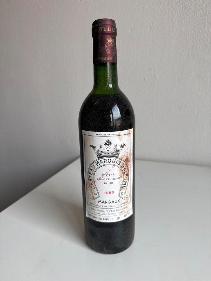 Chateau Marquis d'Alesme 1985 - Hele Kist (12 stuks)!, Verzamelen, Wijnen, Zo goed als nieuw, Rode wijn, Frankrijk, Vol, Ophalen of Verzenden