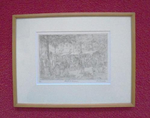 J.van Schooten 1870-1933.Vee markt te Hilversum., Antiek en Kunst, Kunst | Etsen en Gravures, Ophalen