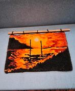 Vintage Wandkleed 70s Geel Oranje Bruin 62x42cm, Ophalen of Verzenden