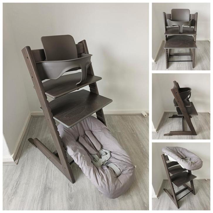 ZGAN! Stokke Tripp Trapp hazy grey+babyset,2 standen newborn, Kinderen en Baby's, Kinderstoelen, Zo goed als nieuw, Meegroeistoel