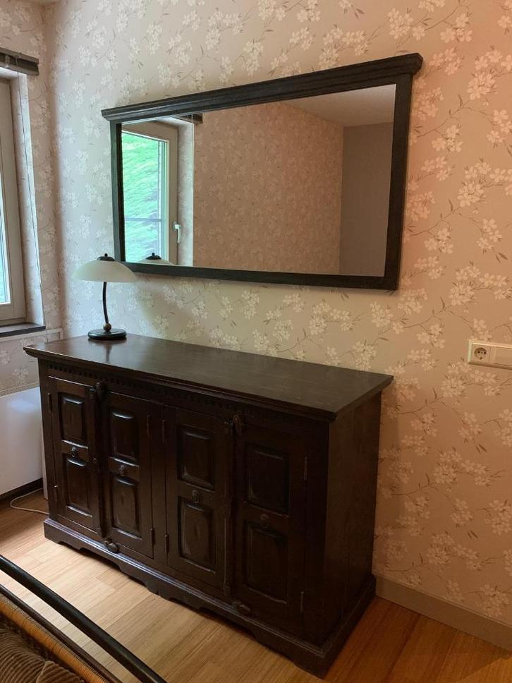 Brocante dressoir met bijpassende spiegel, Huis en Inrichting, Kasten | Dressoirs, Gebruikt, 25 tot 50 cm, Met deur(en), Met plank(en)