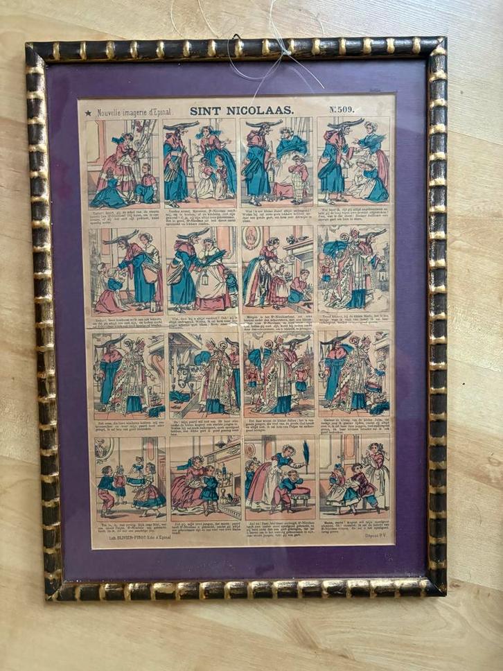 Antieke Schoolplaat Sint Nicolaas Ingelijst, Antiek en Kunst, Antiek | Schoolplaten, Overige thema's, Ophalen