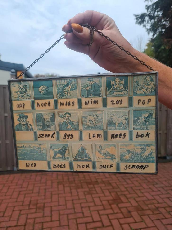 Glas schilderij Aap Noot Mies, Antiek en Kunst, Antiek | Schoolplaten, Ophalen