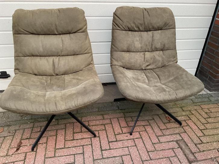 2 Industriële Draaifauteuil groen/olijfgroen, Huis en Inrichting, Fauteuils, Metaal, Riet of Rotan, 50 tot 75 cm, 75 tot 100 cm