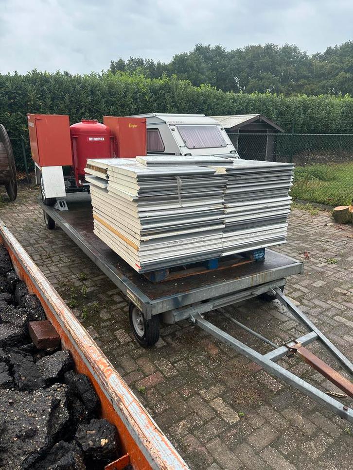 Platte aanhanger met meesturende assen, Auto diversen, Aanhangers en Bagagewagens, Gebruikt, Ophalen