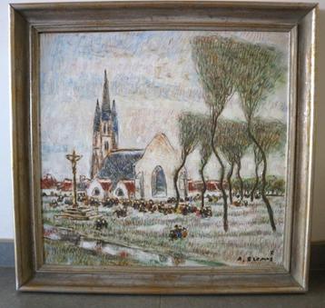 Alfons BLOMME, geanimeerd Bretoens landschap met kerk beschikbaar voor biedingen