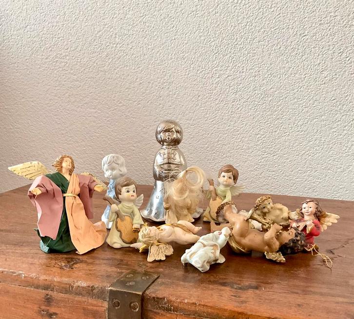 11 mooie oude Kerst engelen o.a.BMF tin en porselijn,, Diversen, Kerst, Zo goed als nieuw, Ophalen of Verzenden