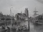 Staalgravure zicht op grote kerk Dordrecht, J. Umbach 1850, Verzenden