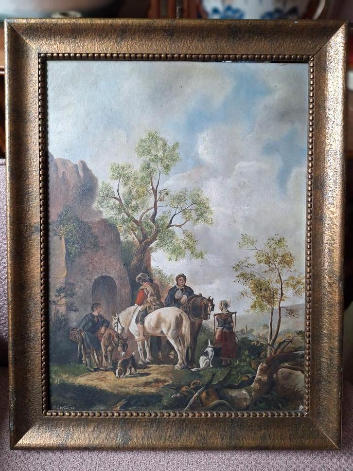Schilderij: Ruiters, Paarden en Honden, Antiek en Kunst, Kunst | Schilderijen | Klassiek, Ophalen of Verzenden