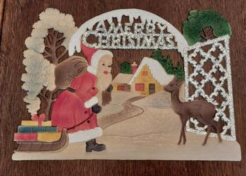 Vintage Merry Christmas Santa Pressed Paper Die Cut  beschikbaar voor biedingen