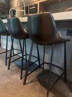 Dutchbone Barkrukken - Zwart Leer, Met voetsteun, 60 tot 90 cm, Leer, Ophalen of Verzenden