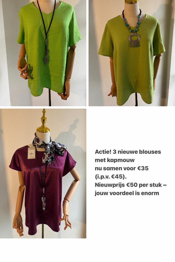 3 blouses met korte mouw voor €35 ipv €150, Kleding | Dames, Blouses en Tunieken, Nieuw, Maat 38/40 (M), Groen, Ophalen of Verzenden