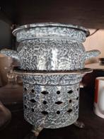 Emaille theelicht met pannetje, Antiek en Kunst, Antiek | Emaille, Ophalen of Verzenden