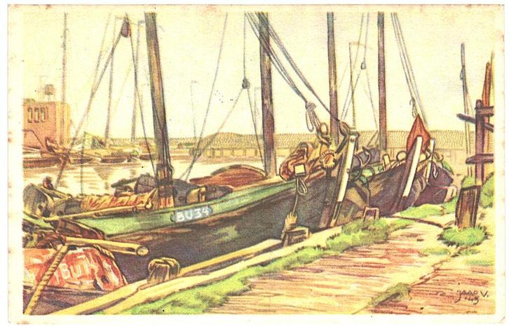 963479	Bunschoten	Spakenburg	Utr 1945 ill Jaap V 	Mooie Oude, Verzamelen, Ansichtkaarten | Nederland, Ongelopen, Utrecht, 1940 tot 1960