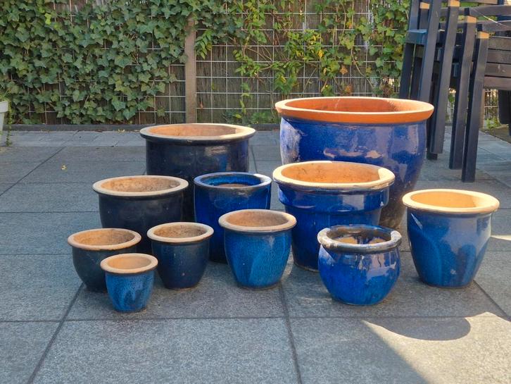 Geglazuurde bloempotten, Tuin en Terras, Bloempotten, Gebruikt, Aardewerk, Tuin, Minder dan 40 cm, 25 tot 40 cm, Rond, Ophalen