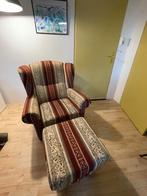 Prachtige fauteuil - stoel met bijpassend voetenbankje, Ophalen, 75 tot 100 cm, Zo goed als nieuw, Stof