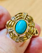 Vintage zilver ring-turkoois+kristal+ goud verguld, 18 tot 19, Verzenden, Zo goed als nieuw, Dame