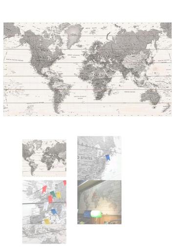 Wereld kaart, hout, My World, mooi nieuw met vlag pen hamer beschikbaar voor biedingen