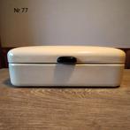 EMAILLE BEIGE BROODTROMMEL MET ZWARTE HANDVAT., Antiek en Kunst, Antiek | Emaille, Ophalen of Verzenden