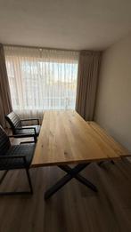 Massief houten eettafel 200x90 + 2 stoelen + houten bankje, Huis en Inrichting, Ophalen, Gebruikt, Eikenhout, 50 tot 100 cm