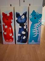 Drieluik schilderijen katten, Antiek en Kunst, Kunst | Schilderijen | Modern, Ophalen of Verzenden
