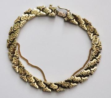 Antieke gouden schakel armband, veiligheids ketting, 14 krt beschikbaar voor biedingen