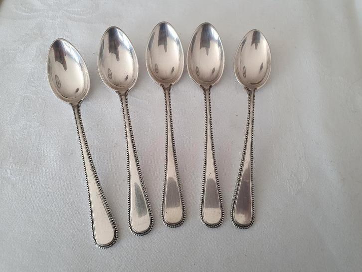 5 Verzilverde lepeltjes Parelrand Wellner, Antiek en Kunst, Antiek | Bestek, Ophalen of Verzenden