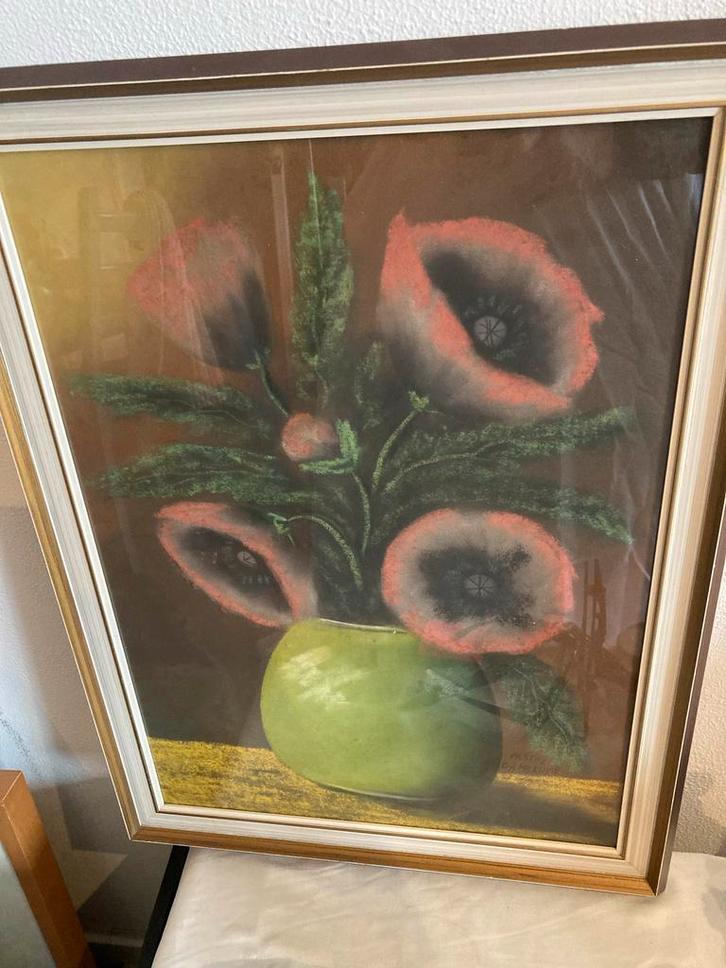 Bloemstilleven J.J. Dambruine (1885-1958) met klaprozen, Antiek en Kunst, Kunst | Schilderijen | Klassiek, Ophalen of Verzenden