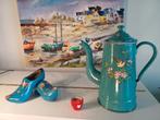 Mintgroene Franse Emaille Koffiepot met Bloemen en Puttertje, Antiek en Kunst, Antiek | Emaille, Ophalen of Verzenden