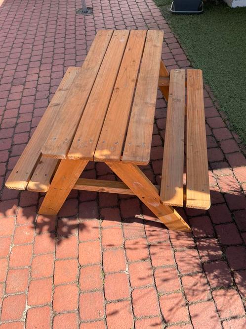 Kinder picknick tafel, met 2 leuke zitkussentjes, Tuin en Terras, Picknicktafels, Gebruikt, Rechthoekig, Hout, Kinderpicknicktafel