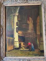 Olieverf schilderij kerkinterieur, Antiek en Kunst, Kunst | Schilderijen | Klassiek, Ophalen