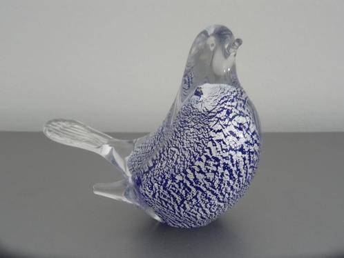 Vogeltje Gränna Glasbruk Sweden paarsblauw kristal en zilver, Antiek en Kunst, Antiek | Glas en Kristal, Ophalen of Verzenden