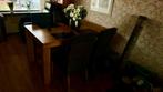 Massief houten eettafel met 4 stoelen, Ophalen, Gebruikt, 50 tot 100 cm, Vijf personen of meer